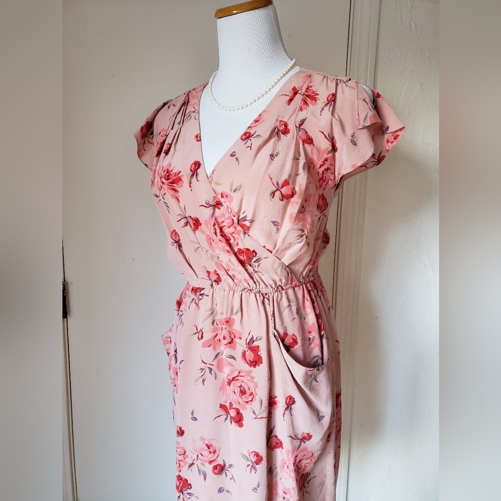 Rebecca Taylor pink silk floral dress with pockets